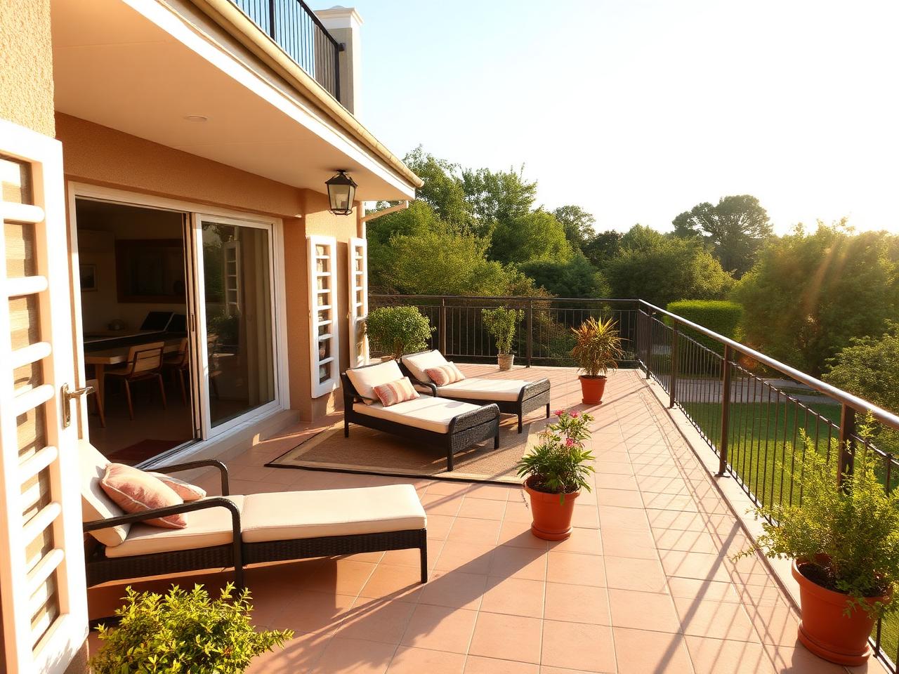 Große Terrasse mit Gartenblick