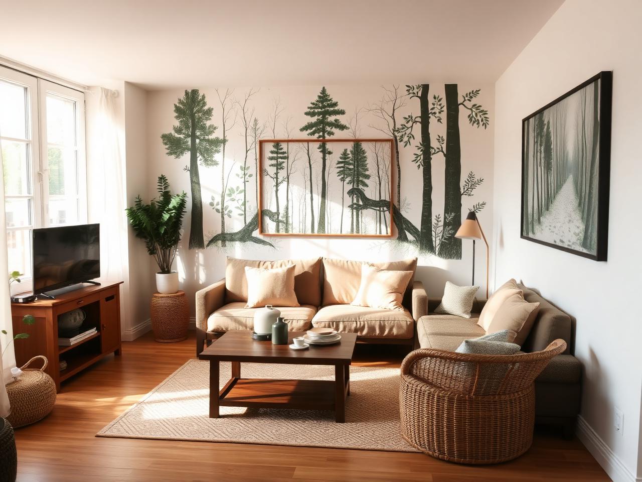 Wohnzimmer der Naturzeit mit Waldmotiv